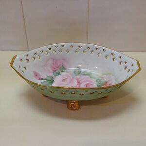 Home Vintage Rose  & Gold Soap Dish Porcelain Hand Painted